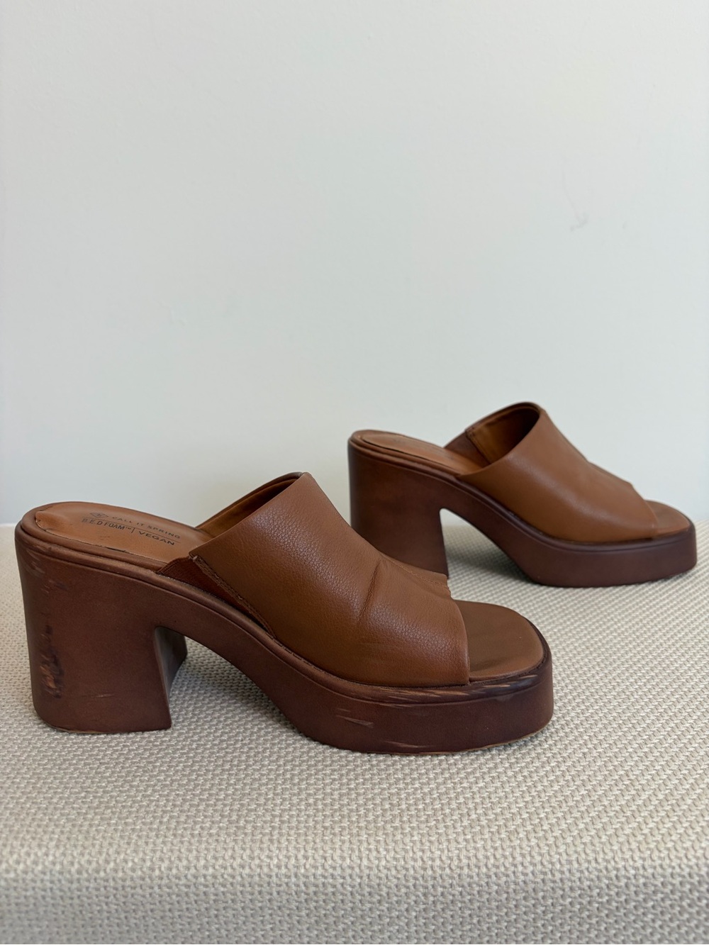 Call It Spring Brown Leather Platform Mule Heels